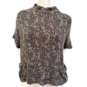 Zara Oversized Snakeskin Print Sweater Mock Neck Brown‎ Cropped Short Sleeve M